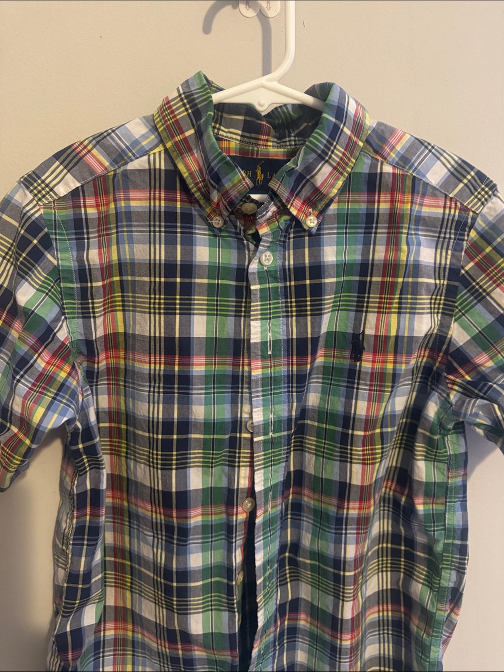 Polo by Ralph Lauren Green Blue Plaid Button-Down Shirt boys 8 - Picture 1 of 6